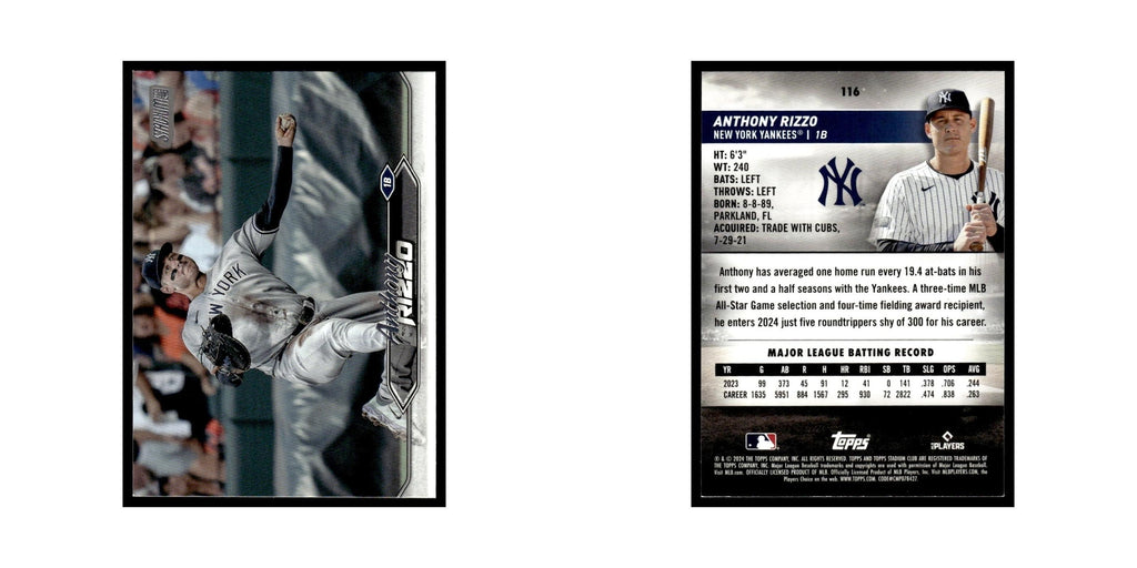 Anthony Rizzo 2024 Topps Stadium Club #116 New York Yankees Baseball Card NM
