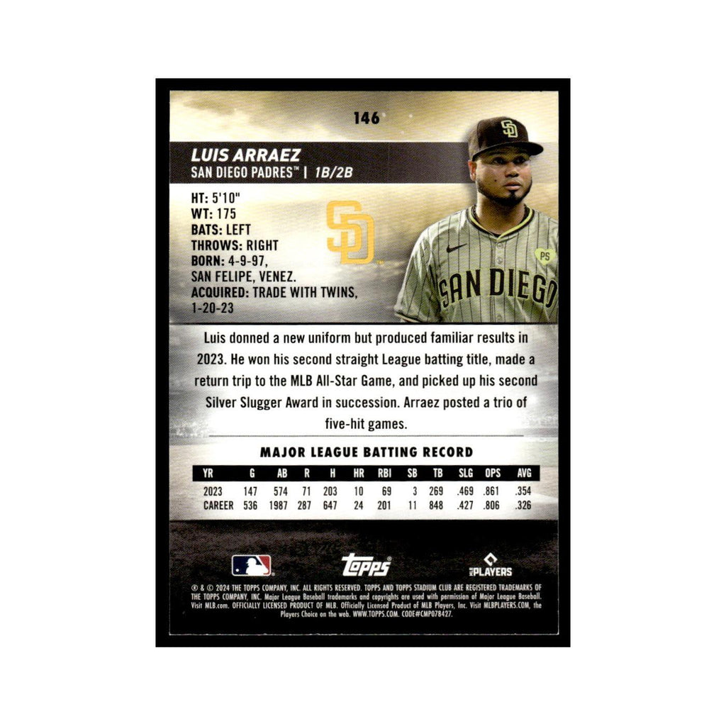 Luis Arraez 2024 Topps Stadium Club #146 San Diego Padres Baseball Card NM