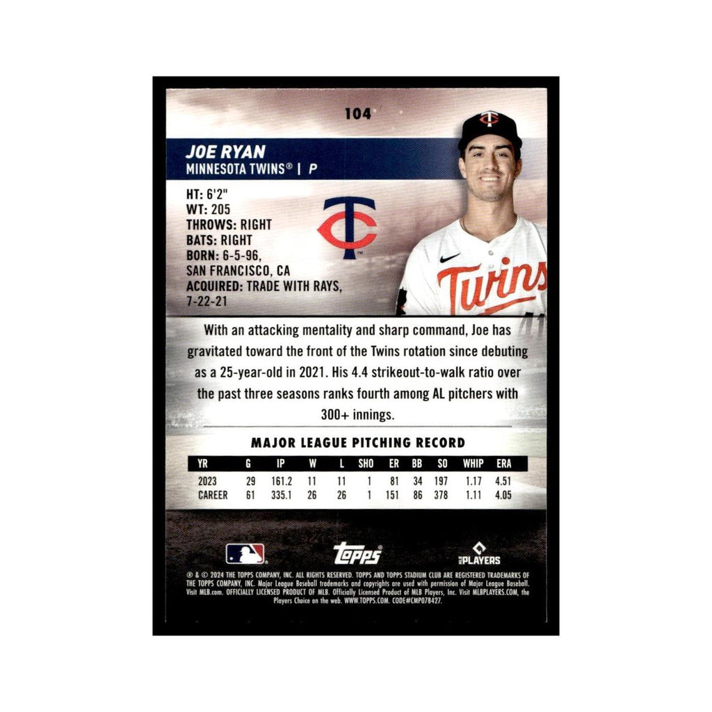 Joe Ryan 2024 Topps Stadium Club #104 Minnesota Twins Baseball Card NM
