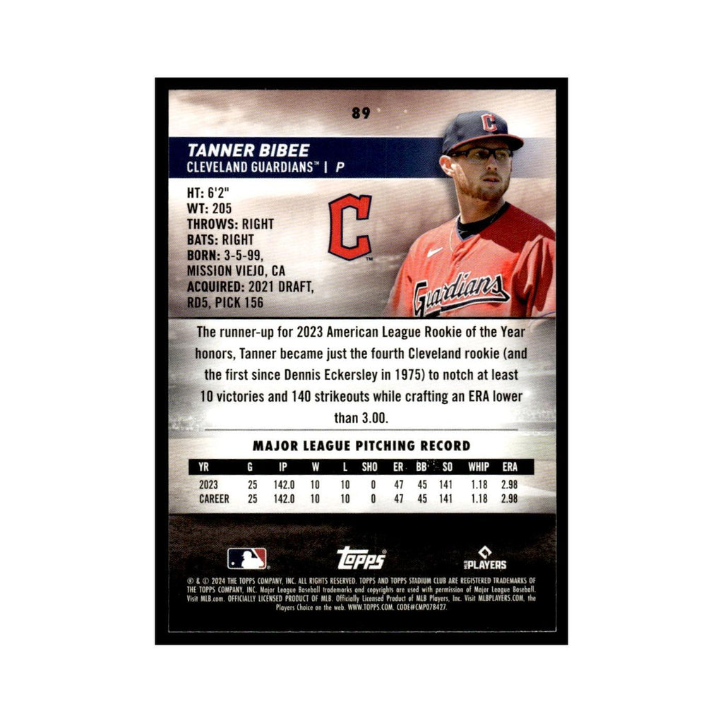 Tanner Bibee 2024 Topps Stadium Club #89 Cleveland Indians Baseball Card NM