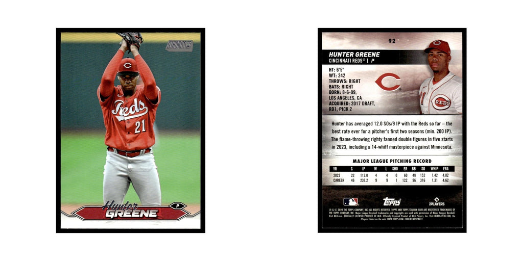 Hunter Greene 2024 Topps Stadium Club #92 Cincinnati Reds Baseball Card NM