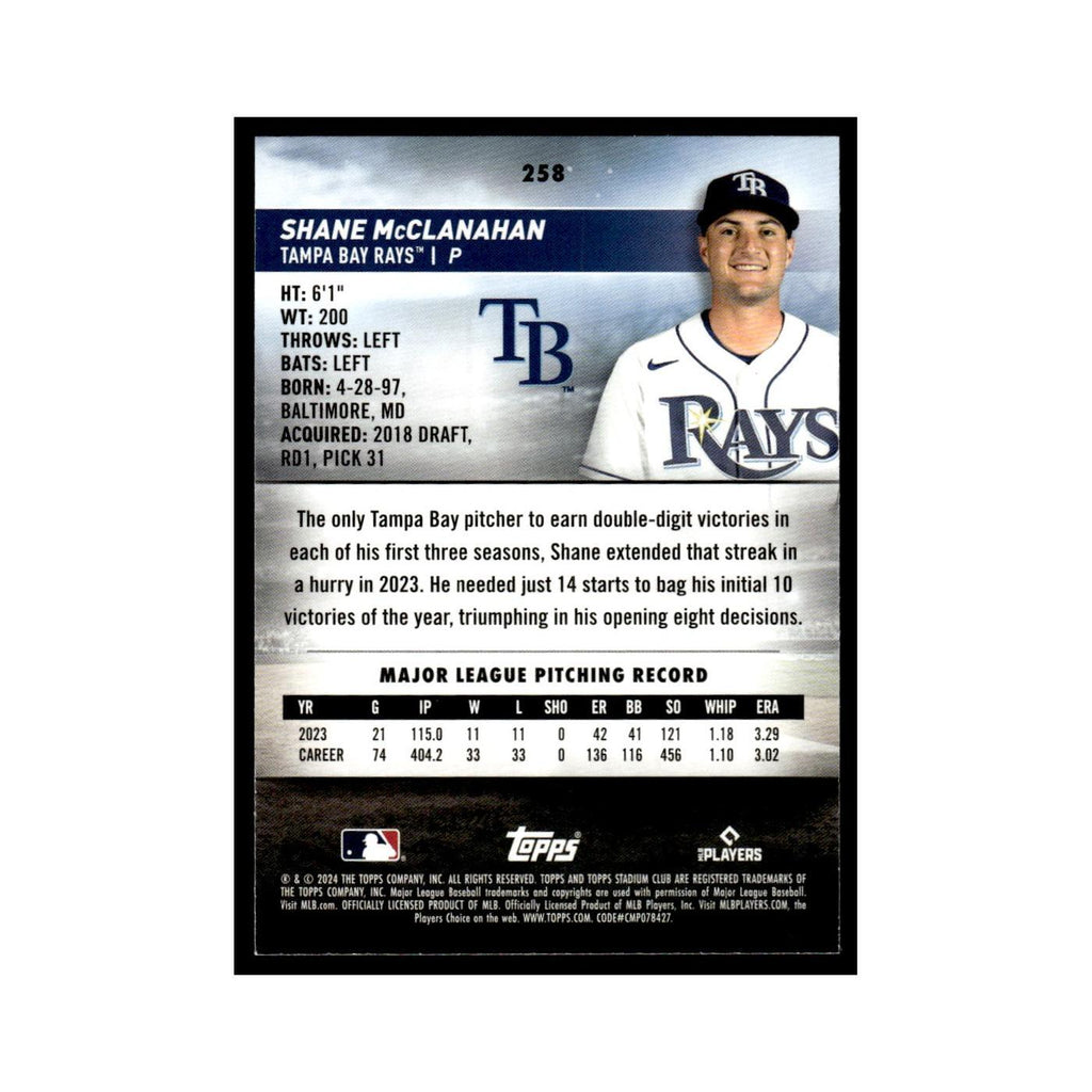 Shane McClanahan 2024 Topps Stadium Club #258 Tampa Bay Rays Baseball Card NM