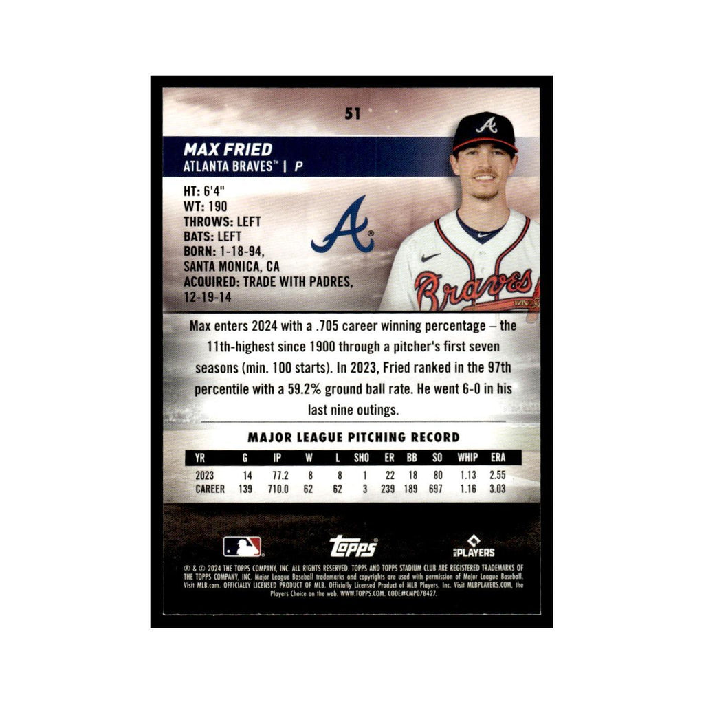 Max Fried 2024 Topps Stadium Club #51 Atlanta Braves Baseball Card NM