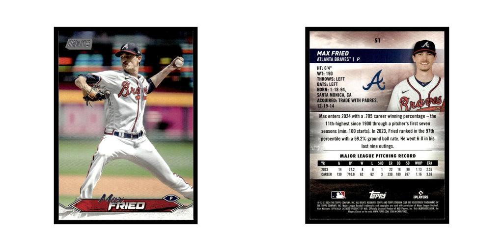 Max Fried 2024 Topps Stadium Club #51 Atlanta Braves Baseball Card NM