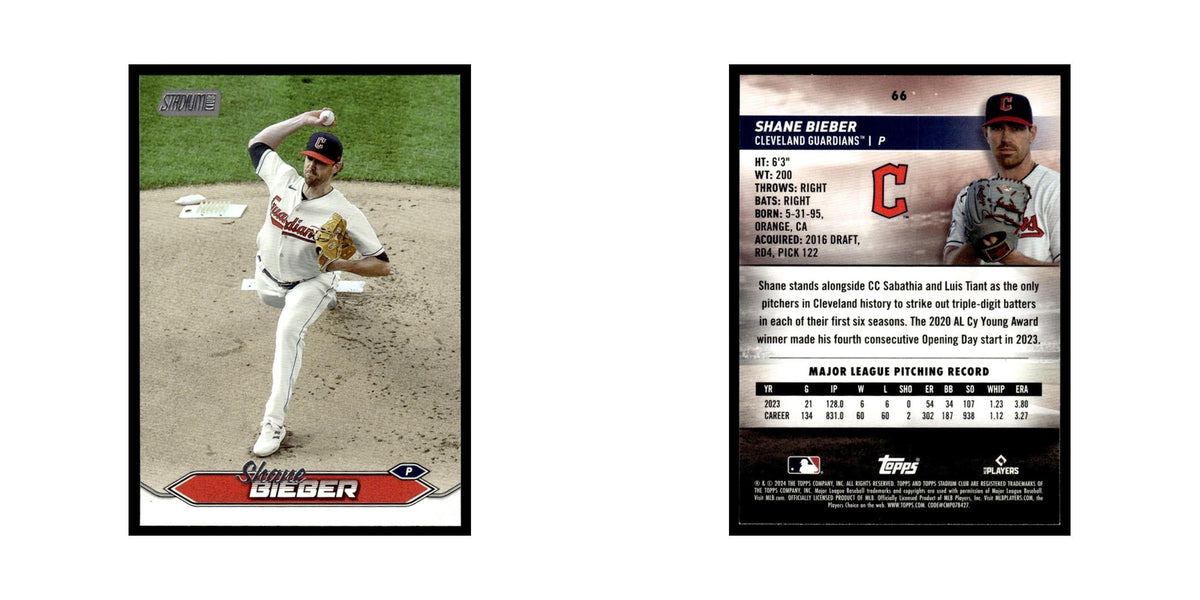 Shane Bieber 2024 Topps Stadium Club #66 Cleveland Guardians Baseball Card NM