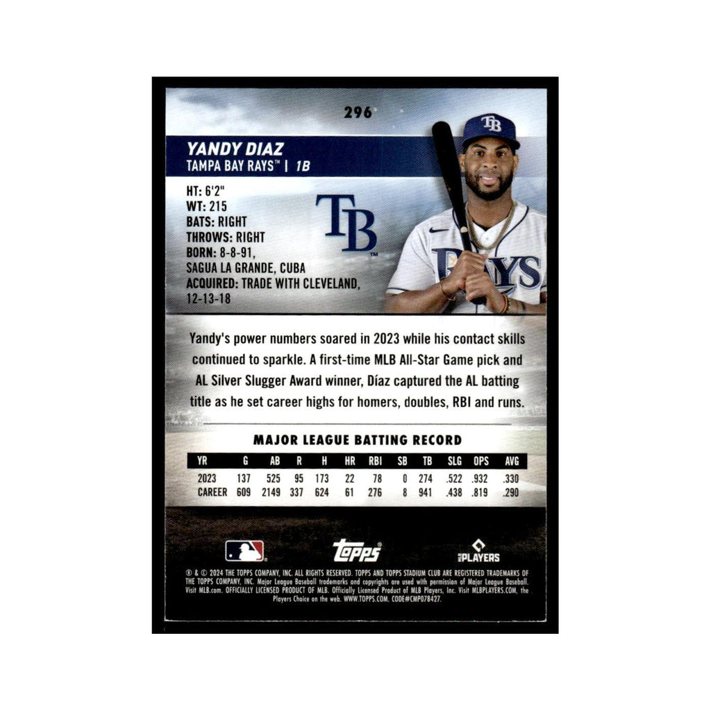 Yandy Diaz 2024 Topps Stadium Club #296 Tampa Bay Rays Baseball Card NM