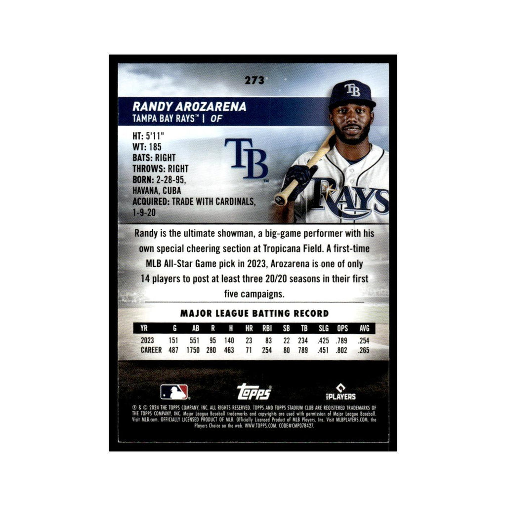 Randy Arozarena 2024 Topps Stadium Club #273 Tampa Bay Rays Baseball Card NM