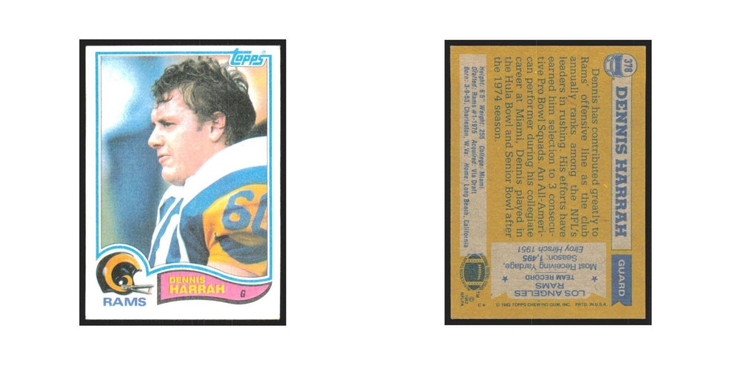 Dennis Harrah 1982 Topps #378 Los Angeles Rams Football Card NM