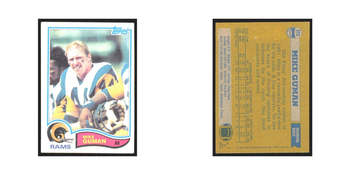 Mike Guman 1982 Topps #376 Los Angeles Rams Football Card NM