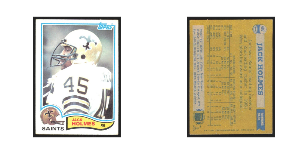 Jack Holmes 1982 Topps #407 New Orleans Saints Football Card NM