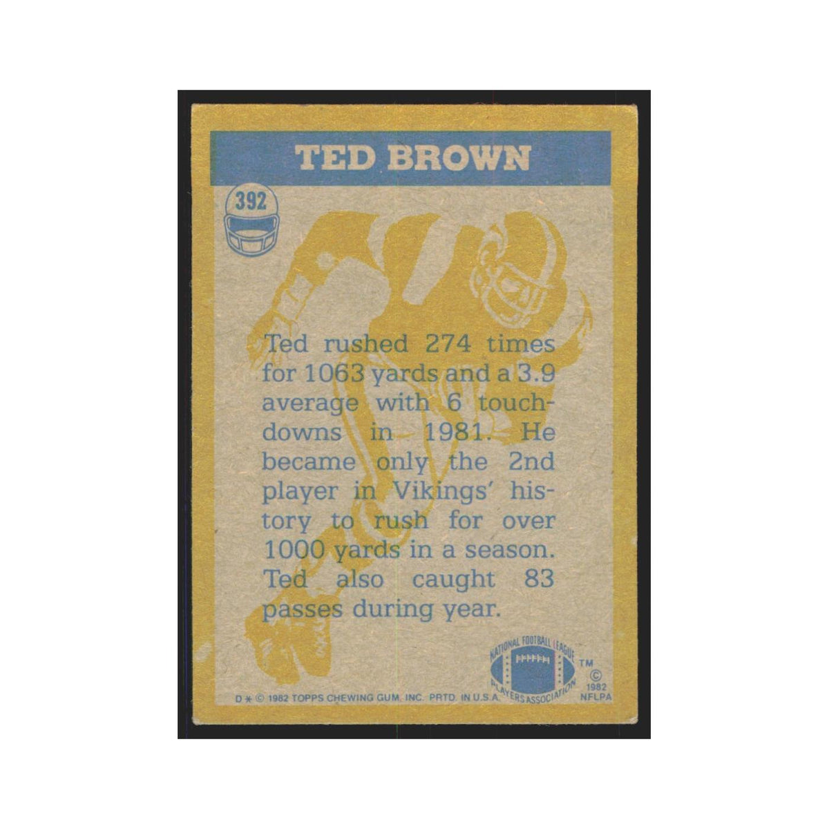 Ted Brown 1982 Topps #392 Minnesota Vikings Football Card NM