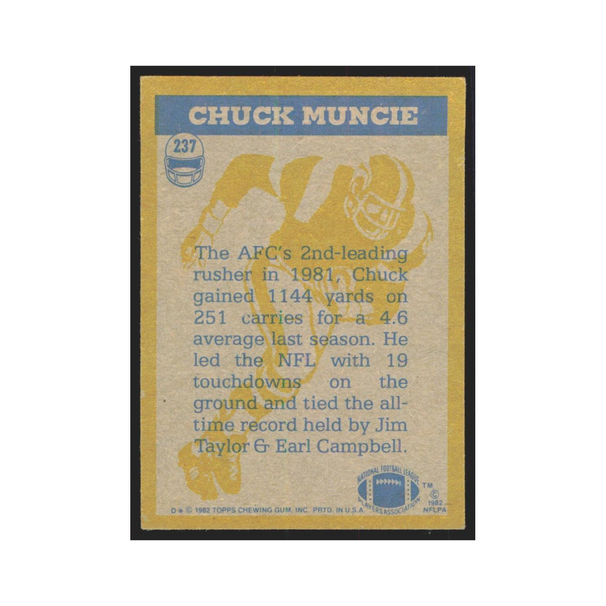 Chuck Muncie 1982 Topps #237 San Diego Chargers Football Card NM