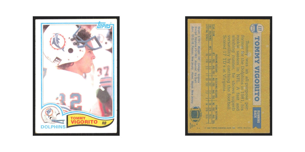Tommy Vigorito 1982 Topps #137 Miami Dolphins Football Card NM