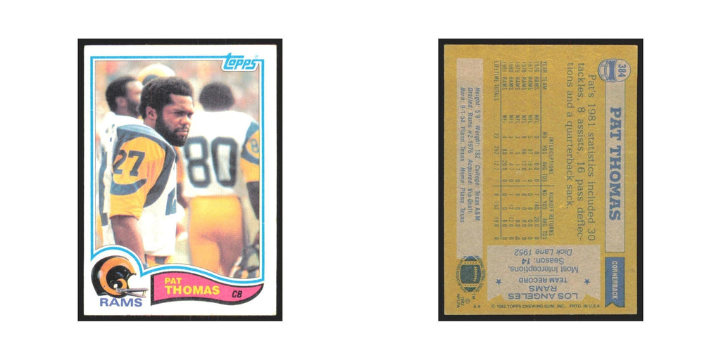 Pat Thomas 1982 Topps #384 Los Angeles Rams Football Card NM