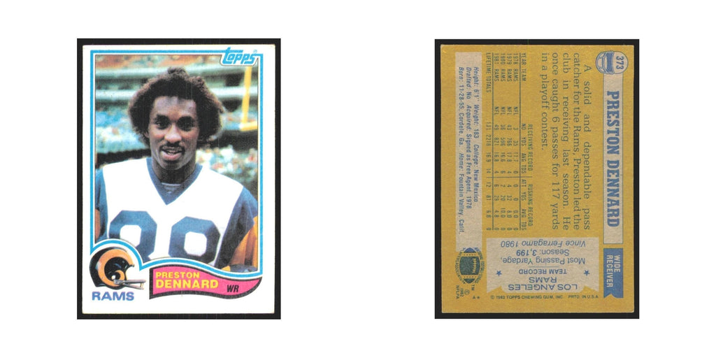 Preston Dennard 1982 Topps #373 Los Angeles Rams Football Card NM
