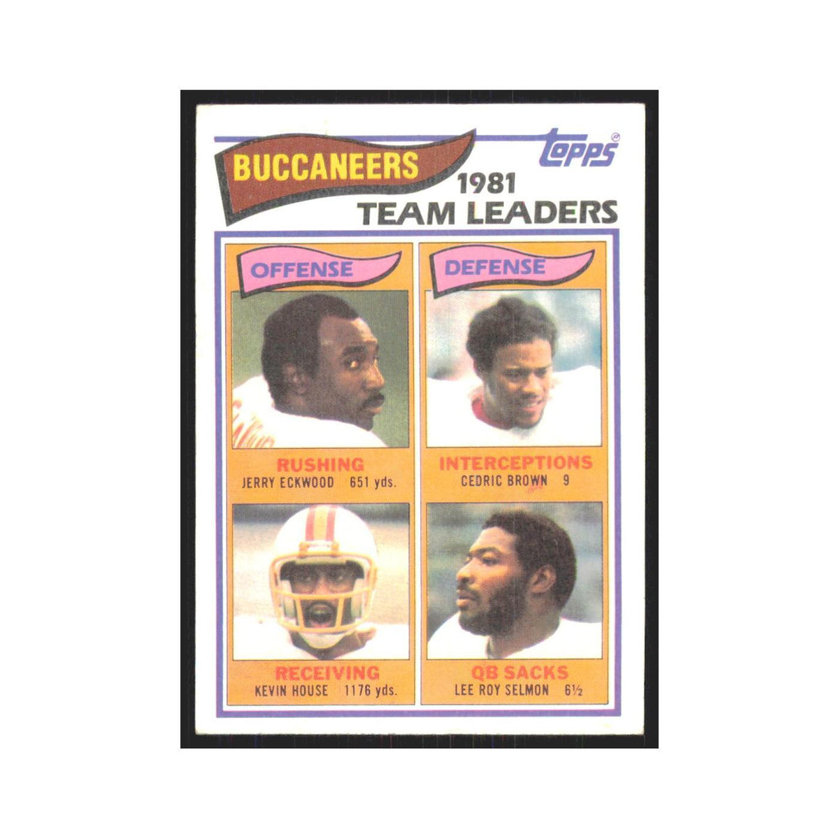 Jerry Eckwood Cedric Brown Kevin House Lee Roy Selmon 1982 Topps #495 NM