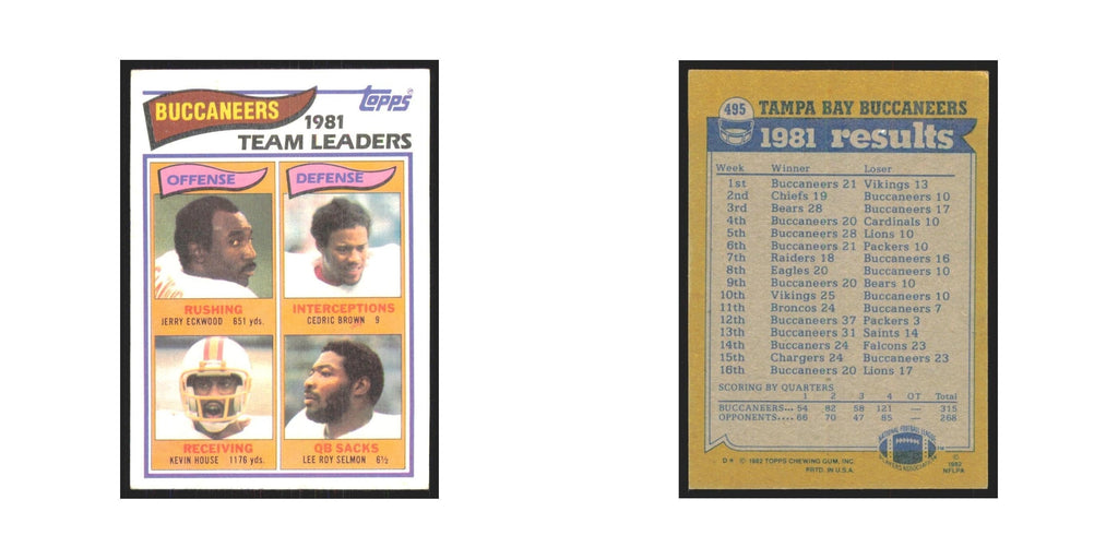 Jerry Eckwood Cedric Brown Kevin House Lee Roy Selmon 1982 Topps #495 NM