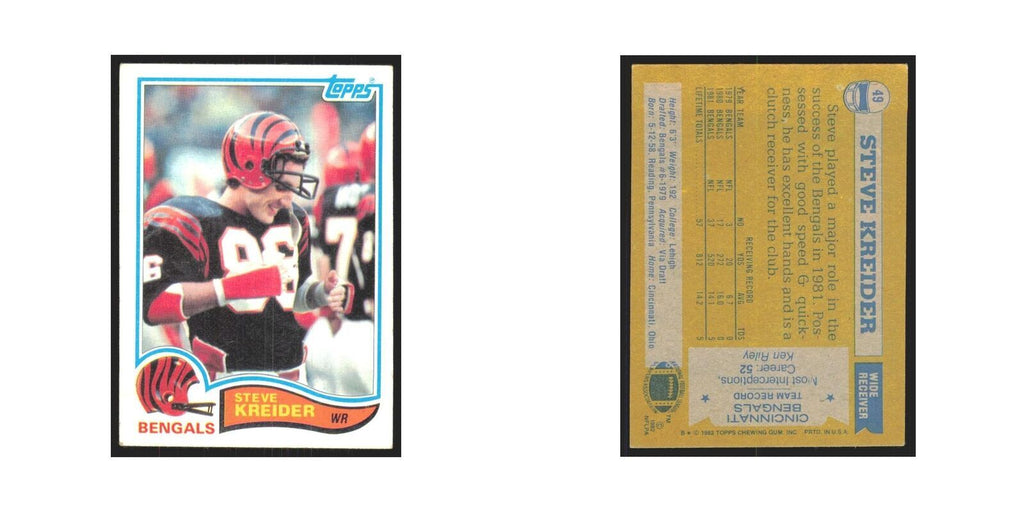 Steve Kreider 1982 Topps #49 Cincinnati Bengals Football Card NM