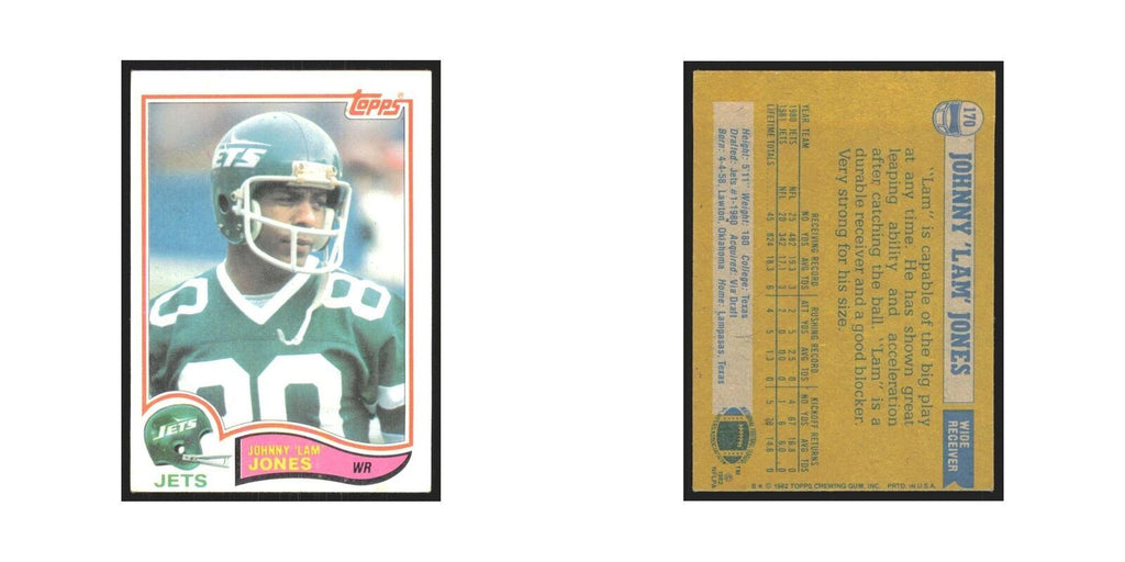 Lam Jones 1982 Topps #170 New York Jets Football Card NM
