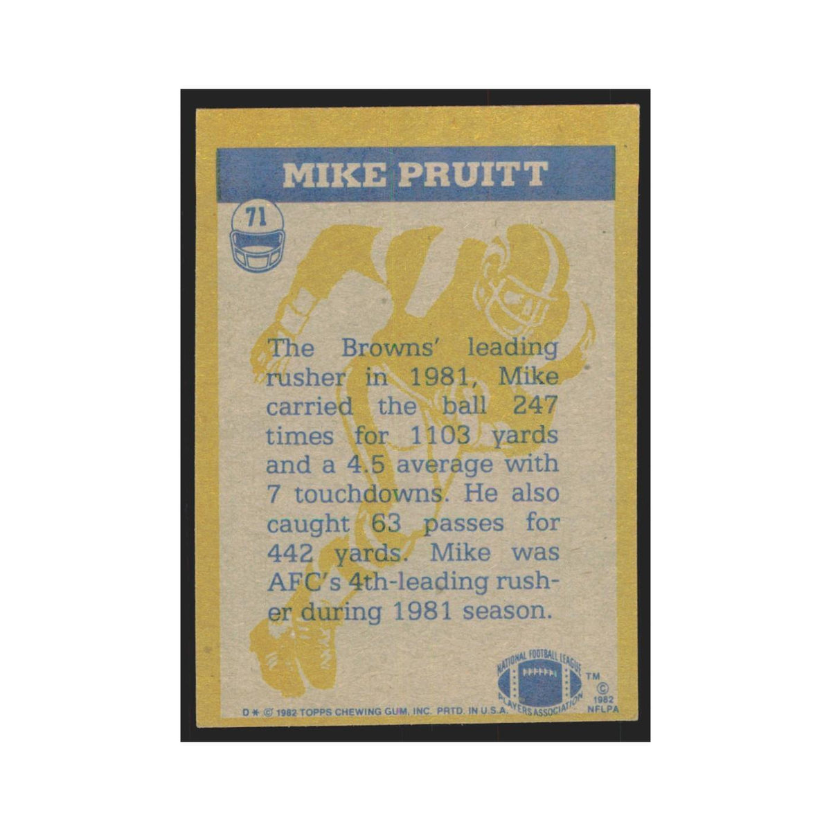 Mike Pruitt 1982 Topps #71 Cleveland Browns Football Card NM