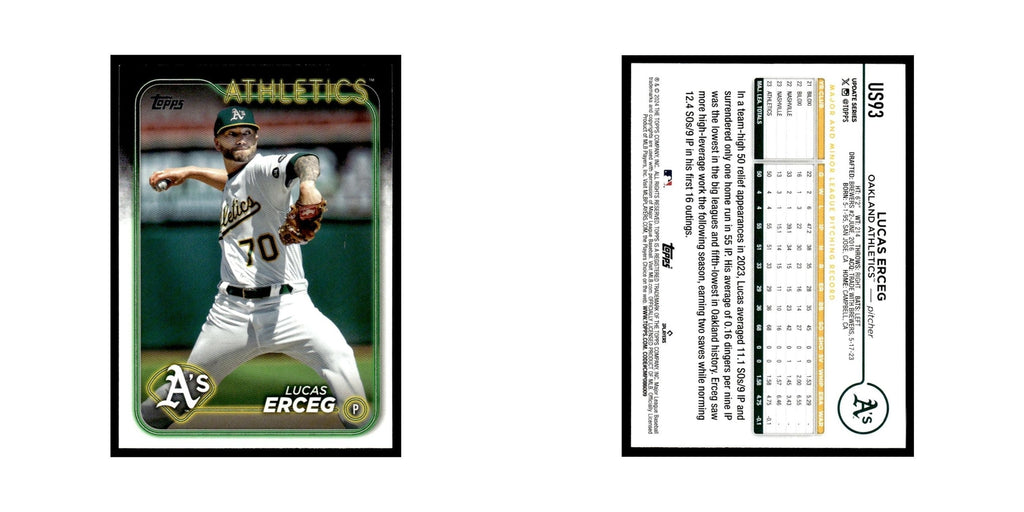 Lucas Erceg 2024 Topps Update #US93 Oakland Athletics Baseball Card NM