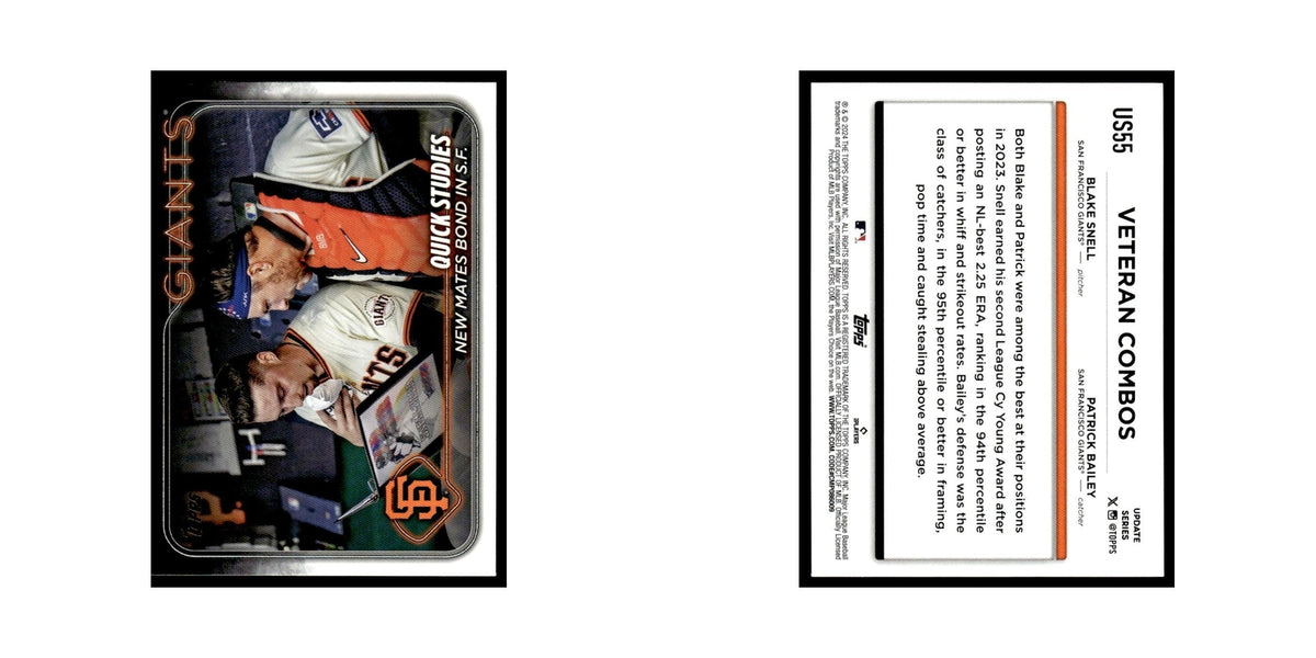Patrick Bailey   Blake Snell 2024 Topps Update #US55 San Francisco Giants NM