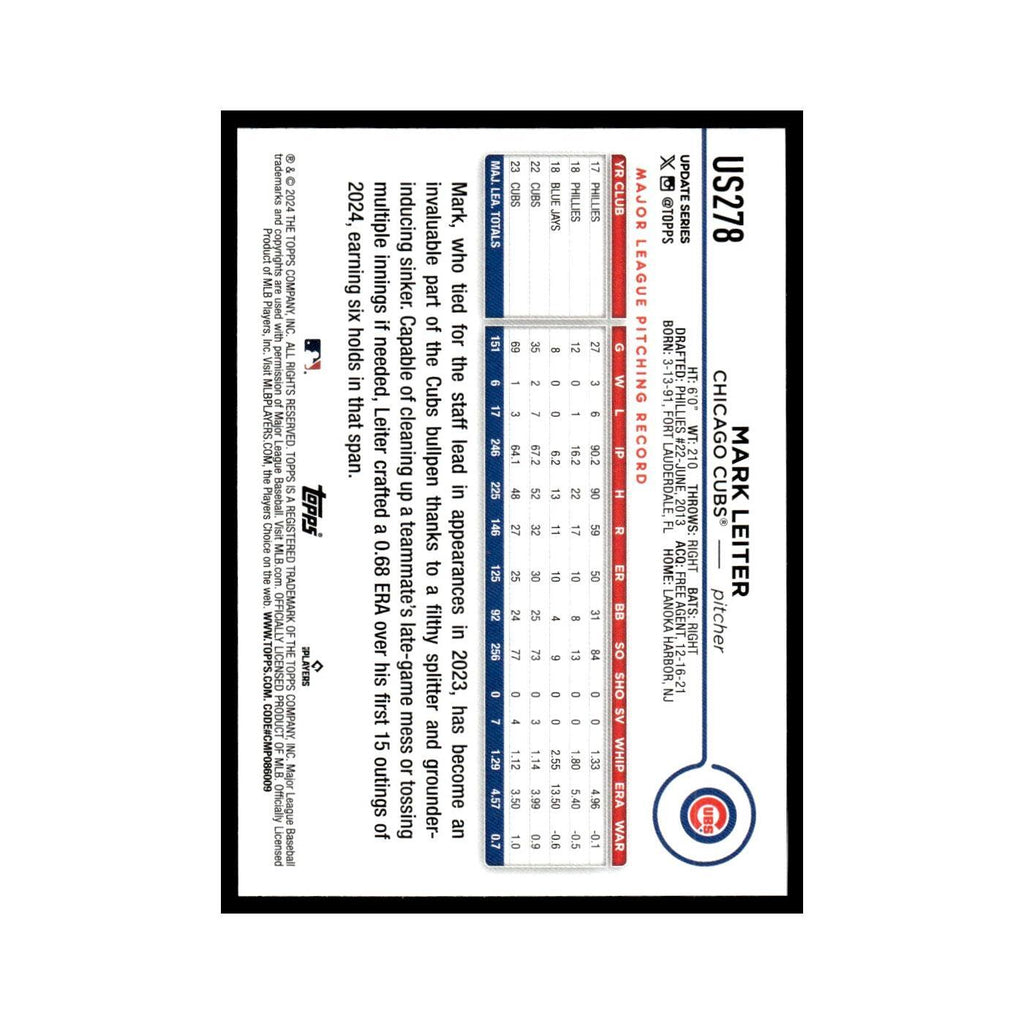 Mark Leiter 2024 Topps Update #US278 Chicago Cubs Baseball Card NM
