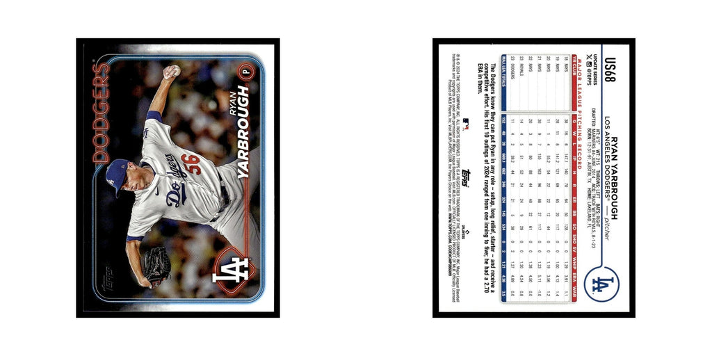 Ryan Yarbrough 2024 Topps Update #US68 Los Angeles Dodgers Baseball Card NM