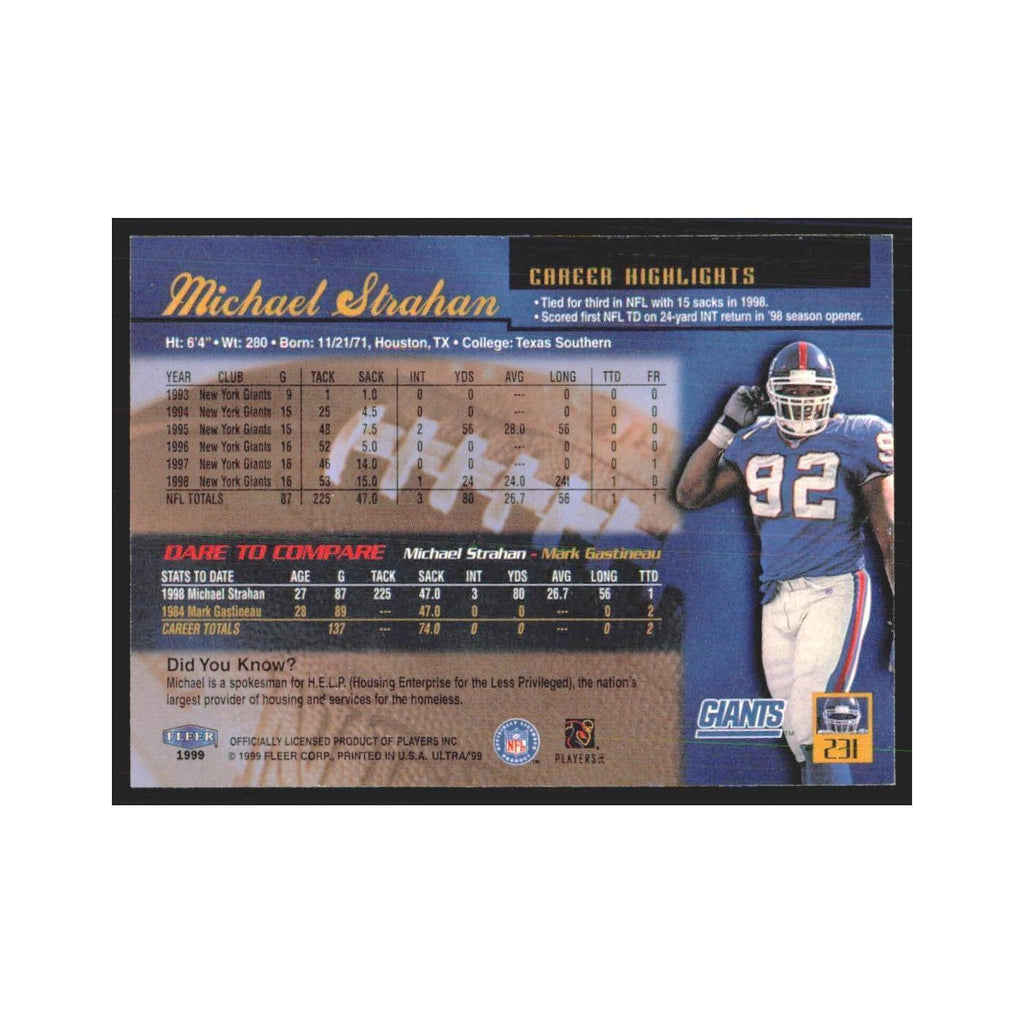 Michael Strahan 1999 Fleer Ultra #231 New York Giants Football Card NM
