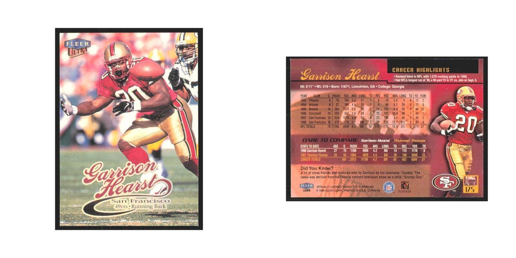 Garrison Hearst 1999 Fleer Ultra #175 San Francisco 49ers Football Card NM