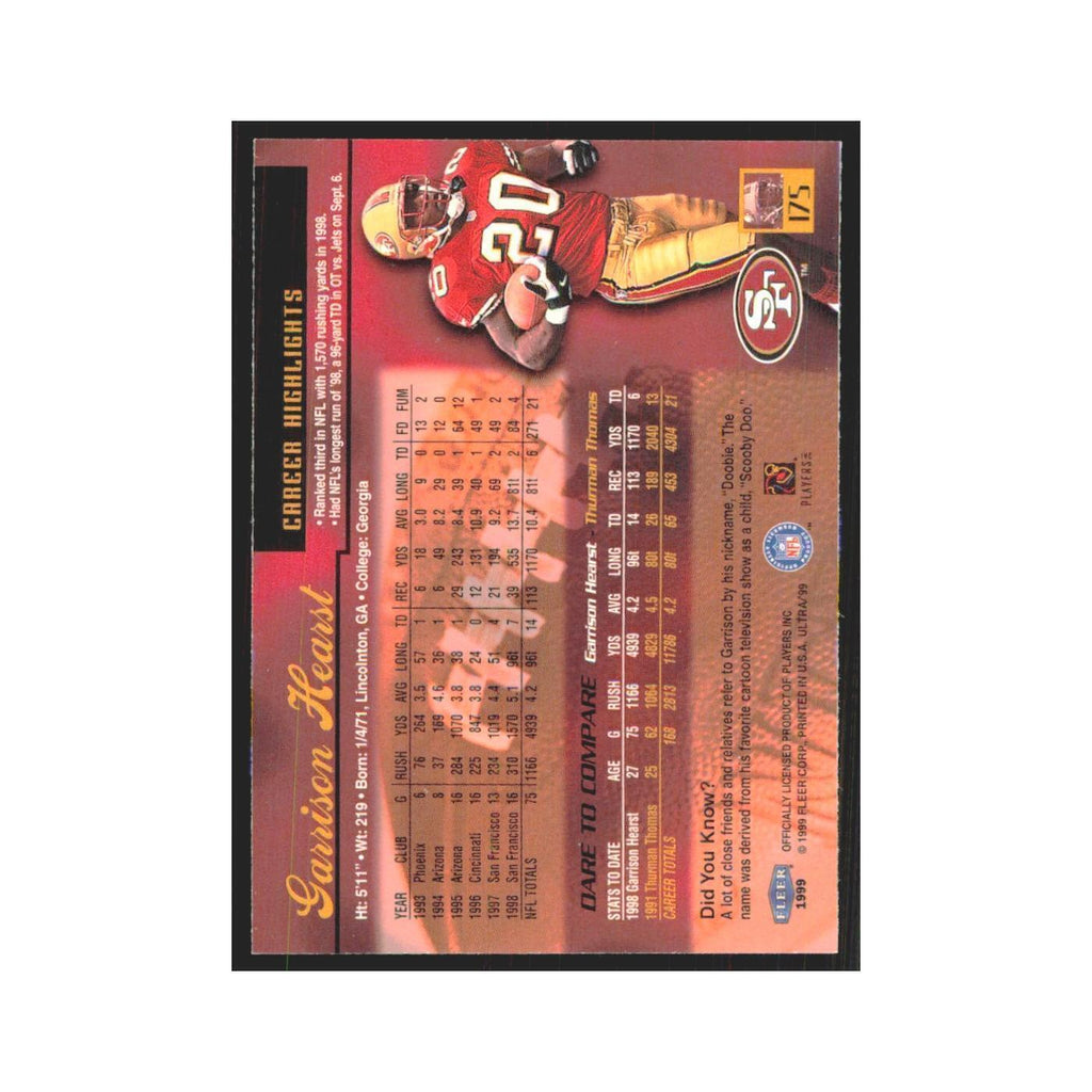 Garrison Hearst 1999 Fleer Ultra #175 San Francisco 49ers Football Card NM