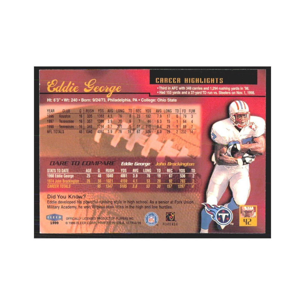 Eddie George 1999 Fleer Ultra #42 Tennessee Titans Football Card NM