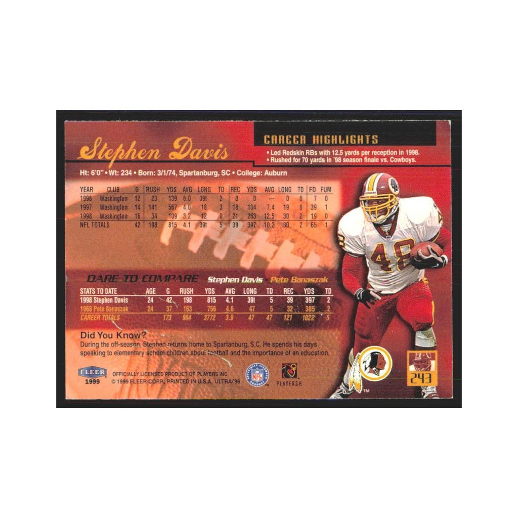 Stephen Davis 1999 Fleer Ultra #243 Washington Redskins Football Card NM