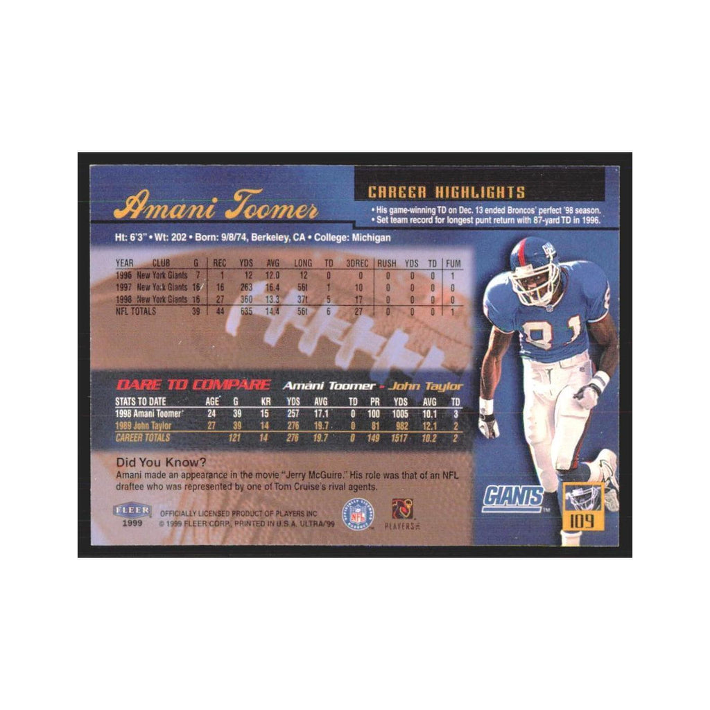 Amani Toomer 1999 Fleer Ultra #109 New York Giants Football Card NM