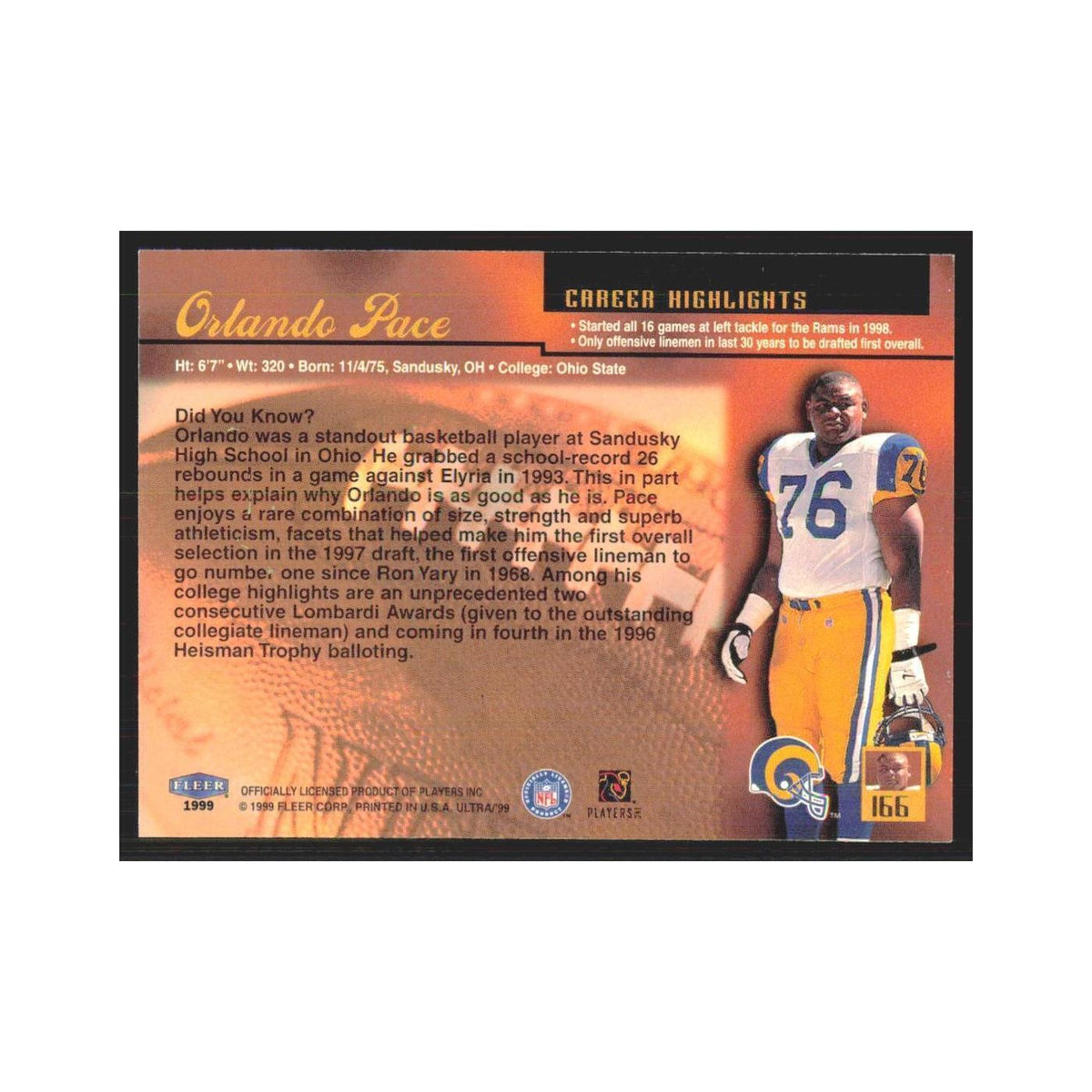 Orlando Pace 1999 Fleer Ultra #166 St. Louis Rams Football Card NM