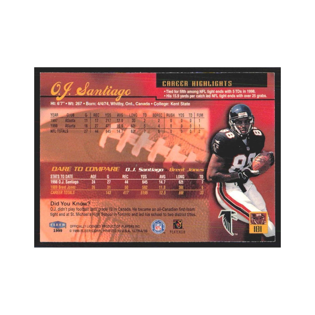 O.J. Santiago 1999 Fleer Ultra #181 Atlanta Falcons Football Card NM