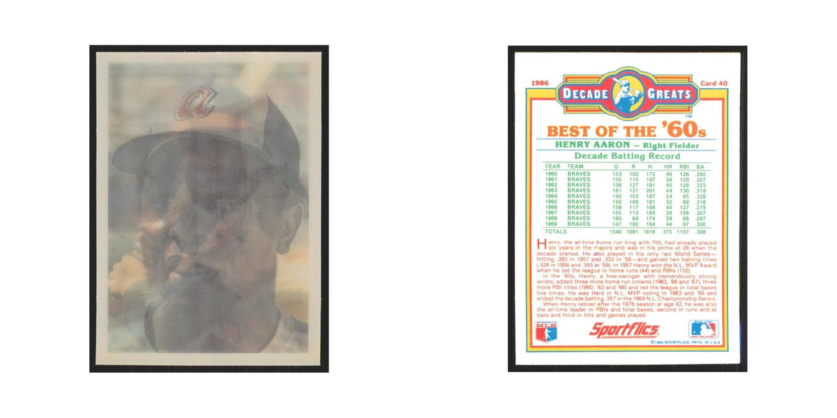 Henry Aaron 1986 Sportflics Decade Greats #40.0 Atlanta Braves Baseball Card NM