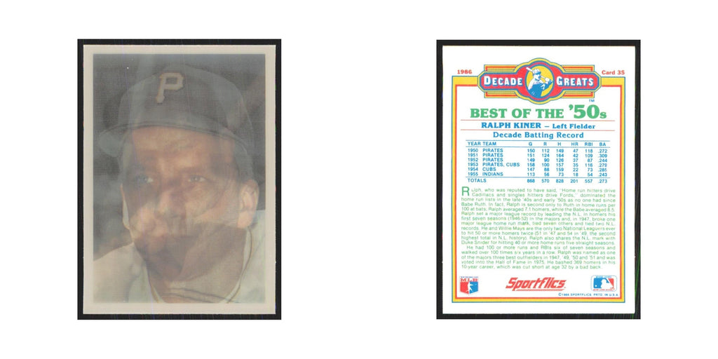 Ralph Kiner 1986 Sportflics Decade Greats #35.0 Pittsburgh Pirates NM