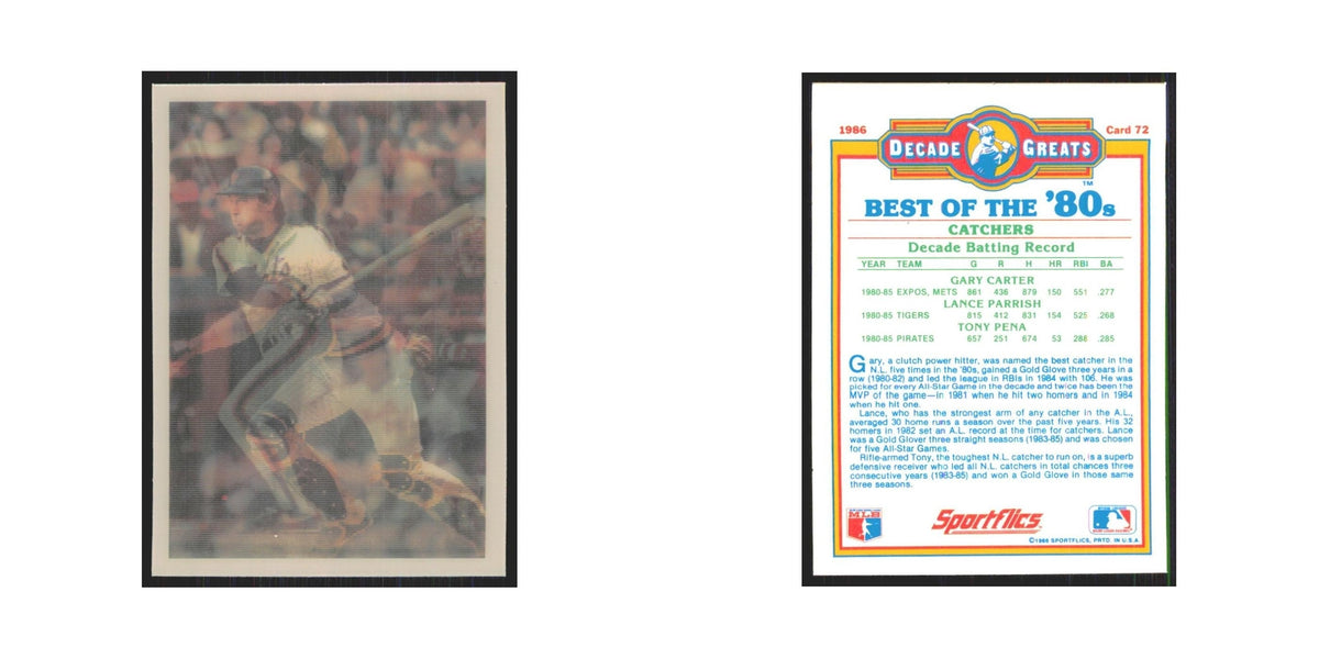 Carter Parrish Pena 1986 Sportflics Decade Greats #72.0 Baseball Card NM