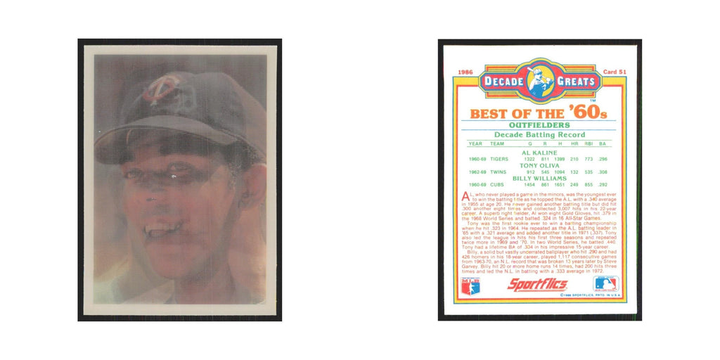 Kaline Oliva Williams 1986 Sportflics Decade Greats #51.0 Baseball Card NM