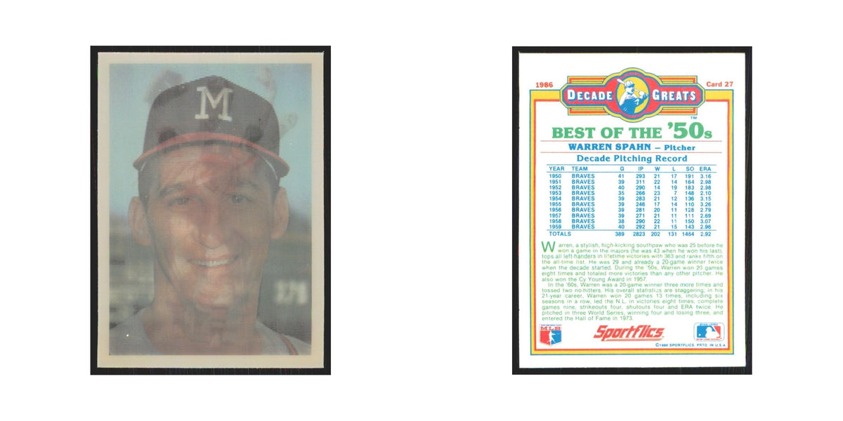 Warren Spahn 1986 Sportflics Decade Greats #27.0 Milwaukee Braves NM