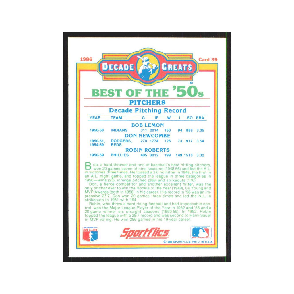 Lemon Newcombe Roberts 1986 Sportflics Decade Greats #39.0 Baseball Card NM