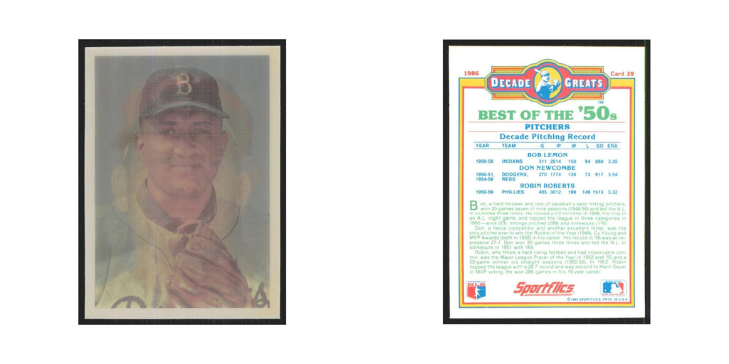 Lemon Newcombe Roberts 1986 Sportflics Decade Greats #39.0 Baseball Card NM