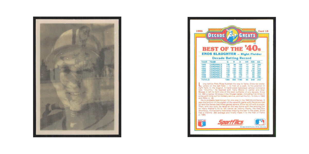 Enos Slaughter 1986 Sportflics Decade Greats #18.0 Cardinals Baseball Card NM