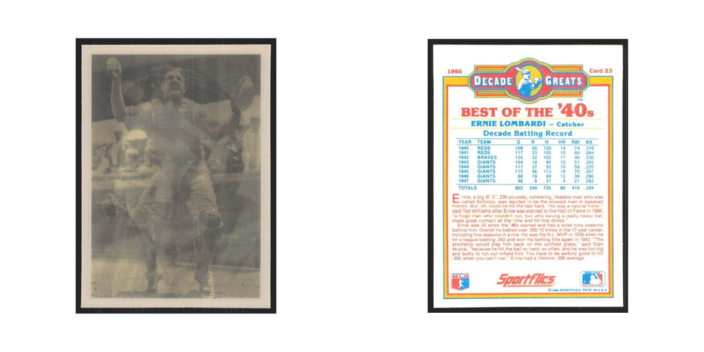 Ernie Lombardi 1986 Sportflics Decade Greats #23.0 San Francisco Giants NM