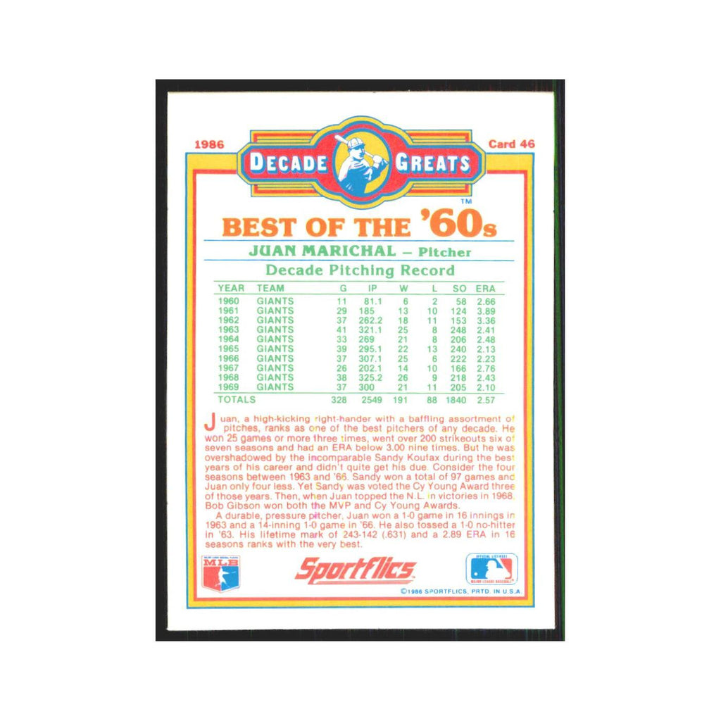 Juan Marichal 1986 Sportflics Decade Greats #46.0 San Francisco Giants NM
