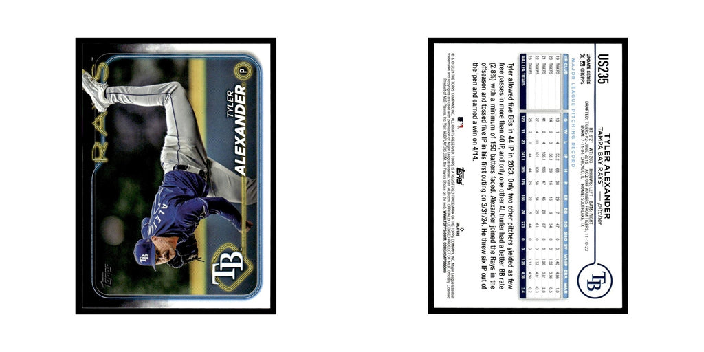 Tyler Alexander 2024 Topps Update #US235 Tampa Bay Rays Baseball Card NM