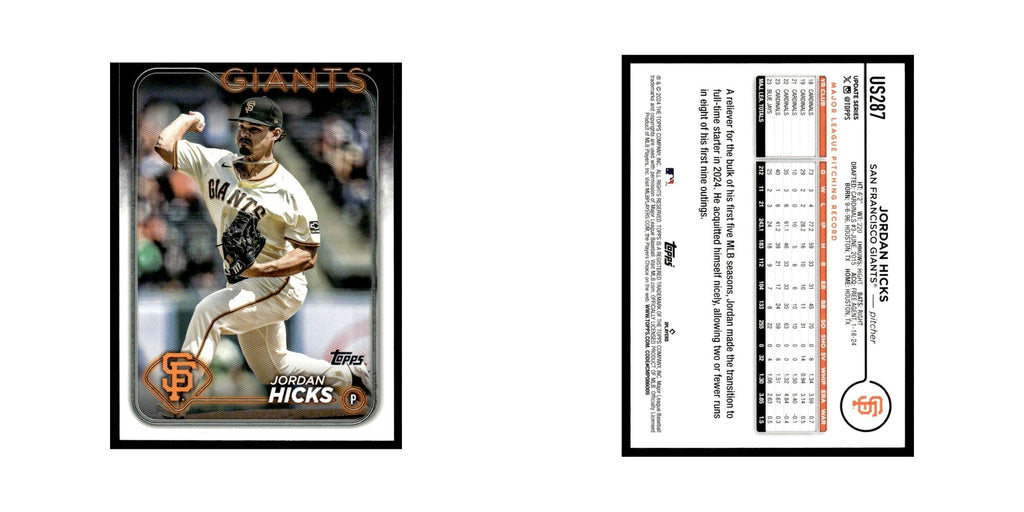 Jordan Hicks 2024 Topps Update #US287 San Francisco Giants Baseball Card NM