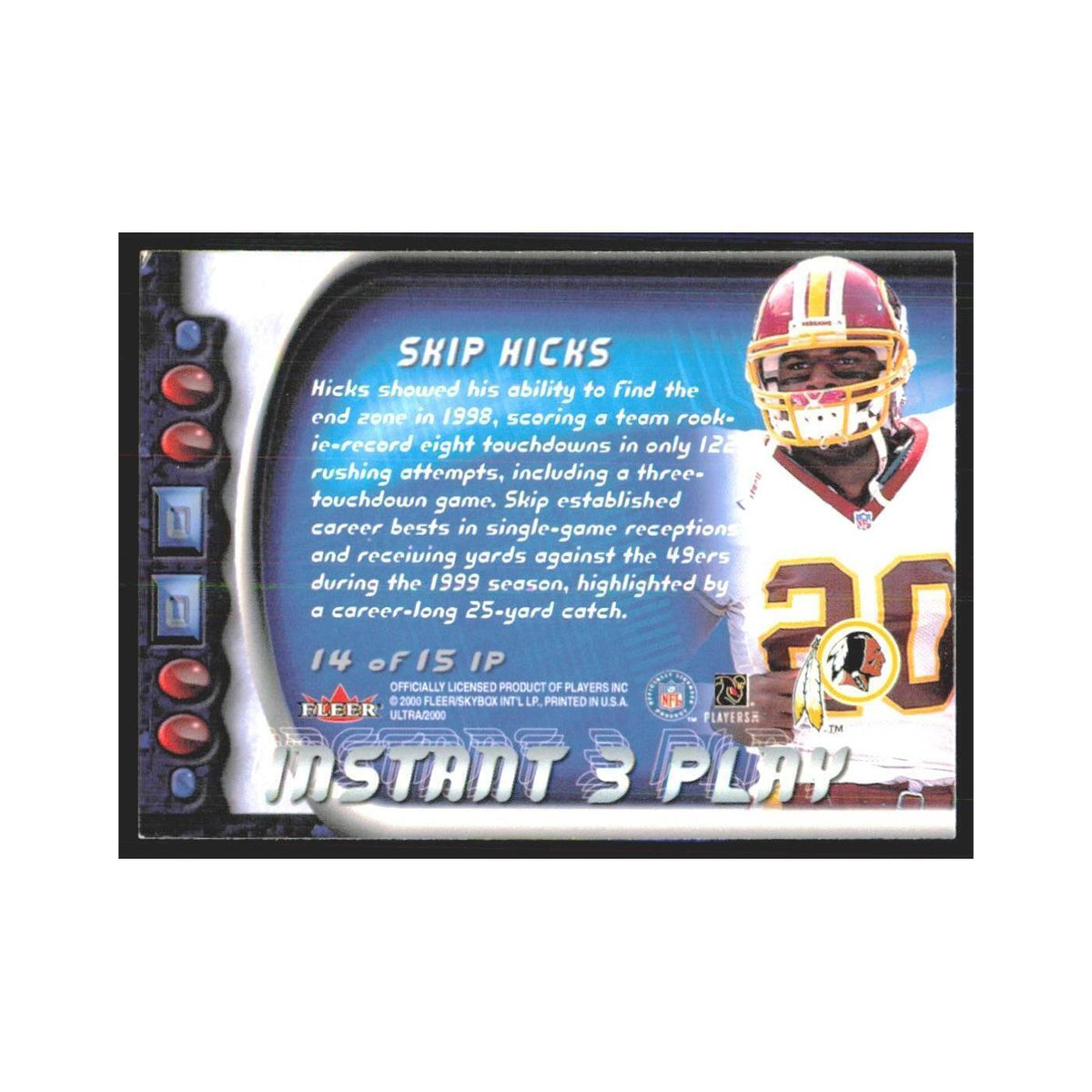 Skip Hicks 2000 Fleer Ultra #14 Washington Redskins Football Card NM