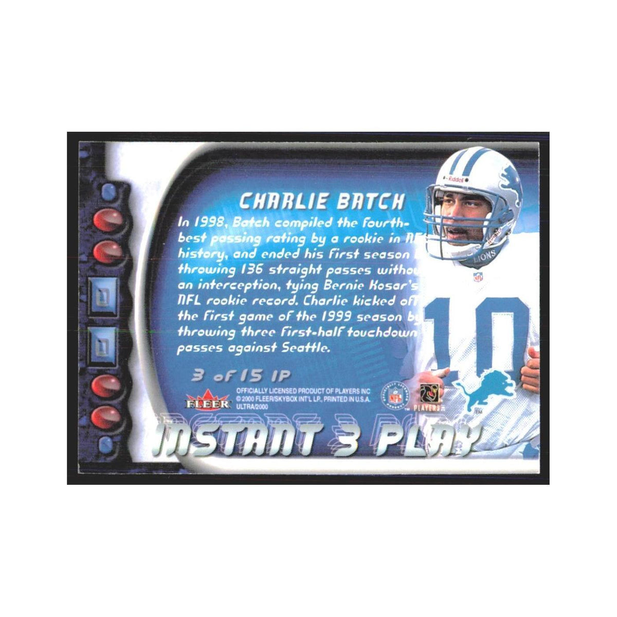 Charlie Batch 2000 Fleer Ultra #3 Detroit Lions Football Card NM